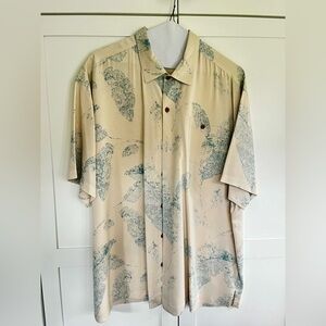 Tommy Bahama White and Blue Button-Up XXL (small stain discount!)